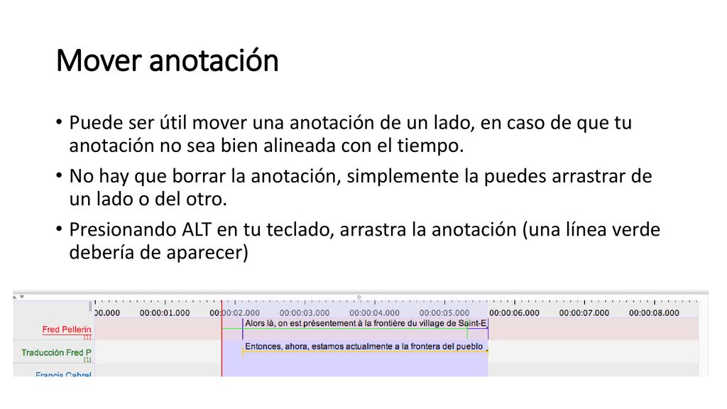 Mover anotación Puede ser útil mover una anotación de un lado, en caso de que tu anotación no sea bien alineada con el tiempo.
