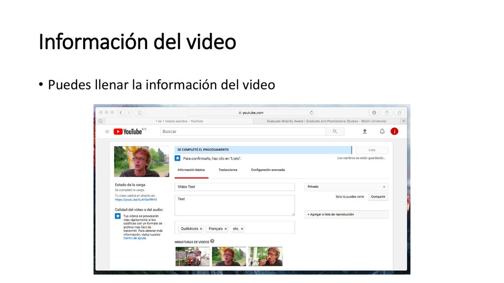 Información del video Puedes llenar la información del video