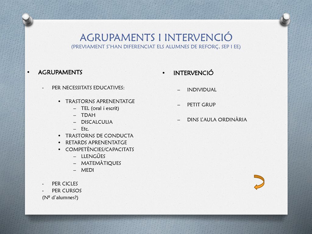 AGRUPAMENTS I INTERVENCIÓ (PREVIAMENT S’HAN DIFERENCIAT ELS ALUMNES DE REFORÇ, SEP I EE)