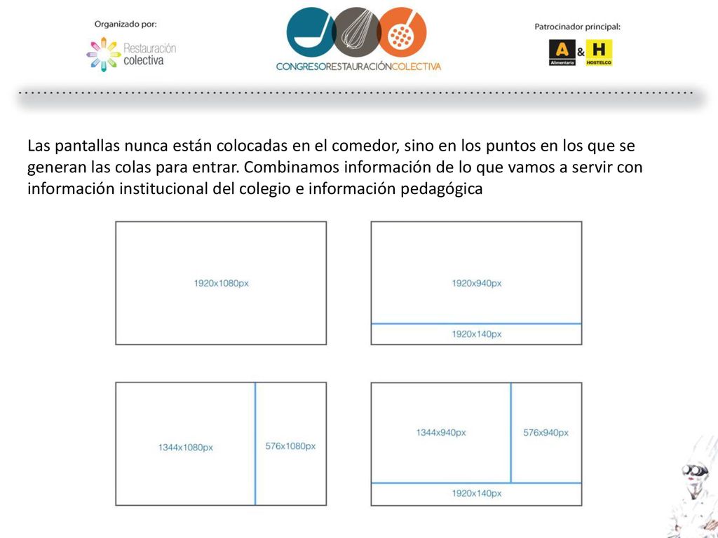 Las pantallas nunca están colocadas en el comedor, sino en los puntos en los que se generan las colas para entrar.