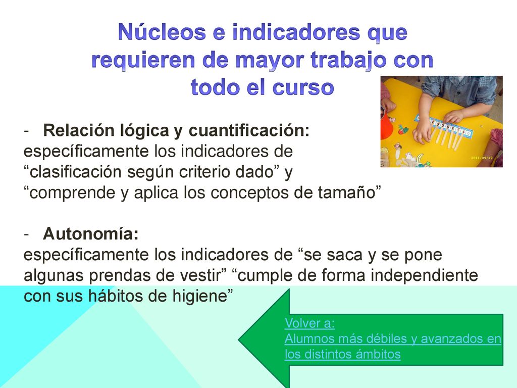 Núcleos e indicadores que requieren de mayor trabajo con todo el curso