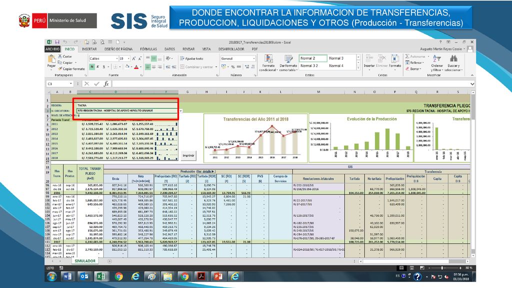 DONDE ENCONTRAR LA INFORMACION DE TRANSFERENCIAS, PRODUCCION, LIQUIDACIONES Y OTROS (Producción - Transferencias)