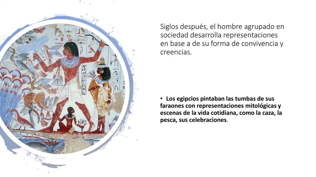 Siglos después, el hombre agrupado en sociedad desarrolla representaciones en base a de su forma de convivencia y creencias.