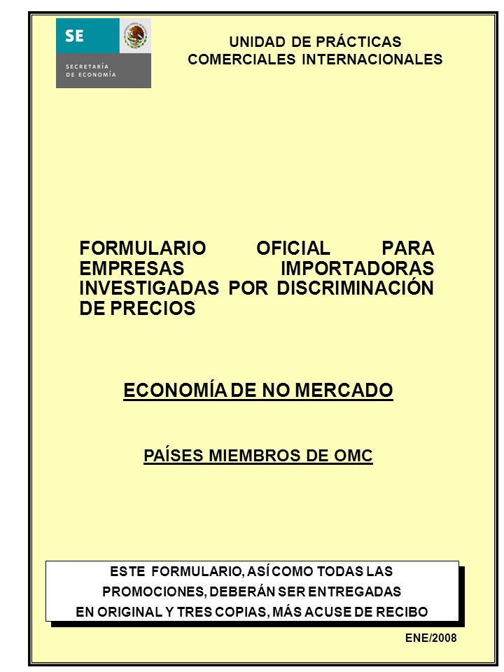 FORMULARIO OFICIAL PARA EMPRESAS IMPORTADORAS INVESTIGADAS POR DISCRIMINACIÓN DE PRECIOS