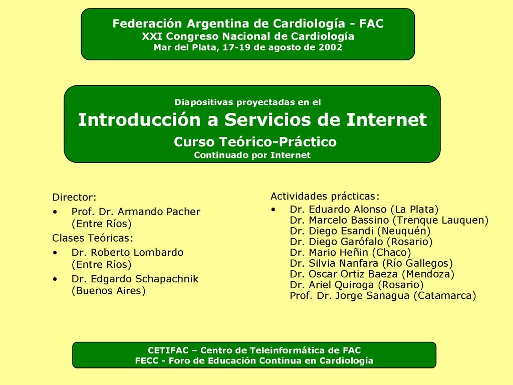 Federación Argentina de Cardiología - FAC XXI Congreso Nacional de Cardiología Mar del Plata, de agosto de 2002