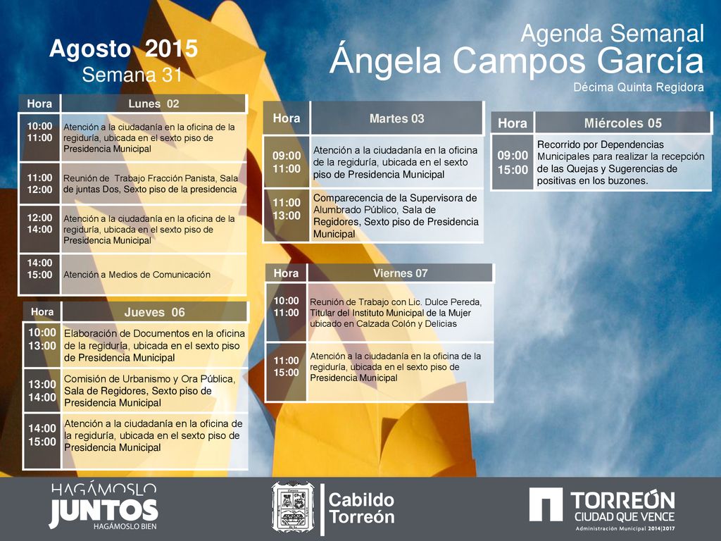 Ángela Campos García Agenda Semanal Agosto 2015 Semana 31 Cabildo