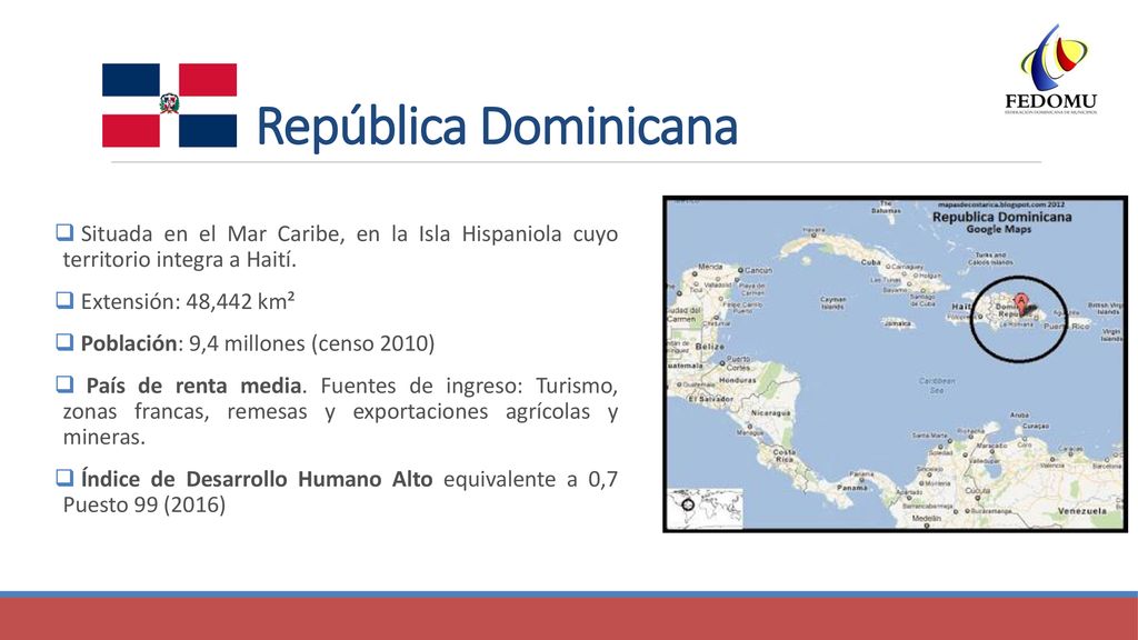 República Dominicana Situada en el Mar Caribe, en la Isla Hispaniola cuyo territorio integra a Haití.