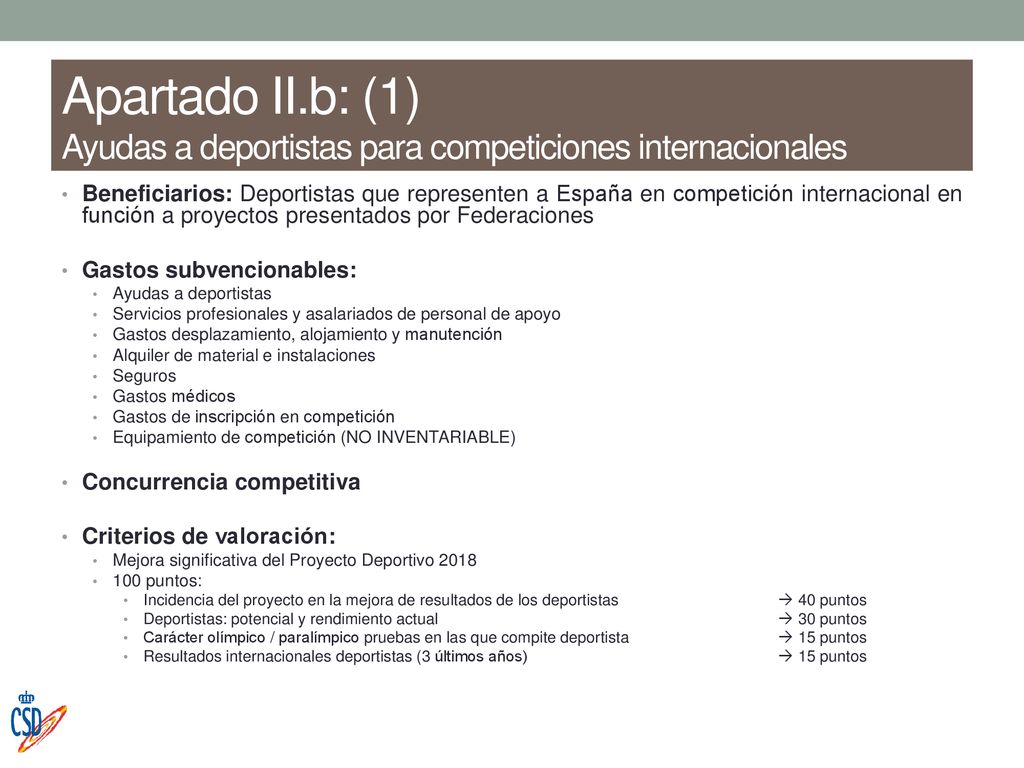 Apartado II.b: (1) Ayudas a deportistas para competiciones internacionales