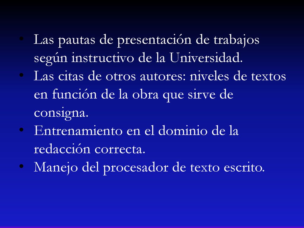 Las pautas de presentación de trabajos según instructivo de la Universidad.