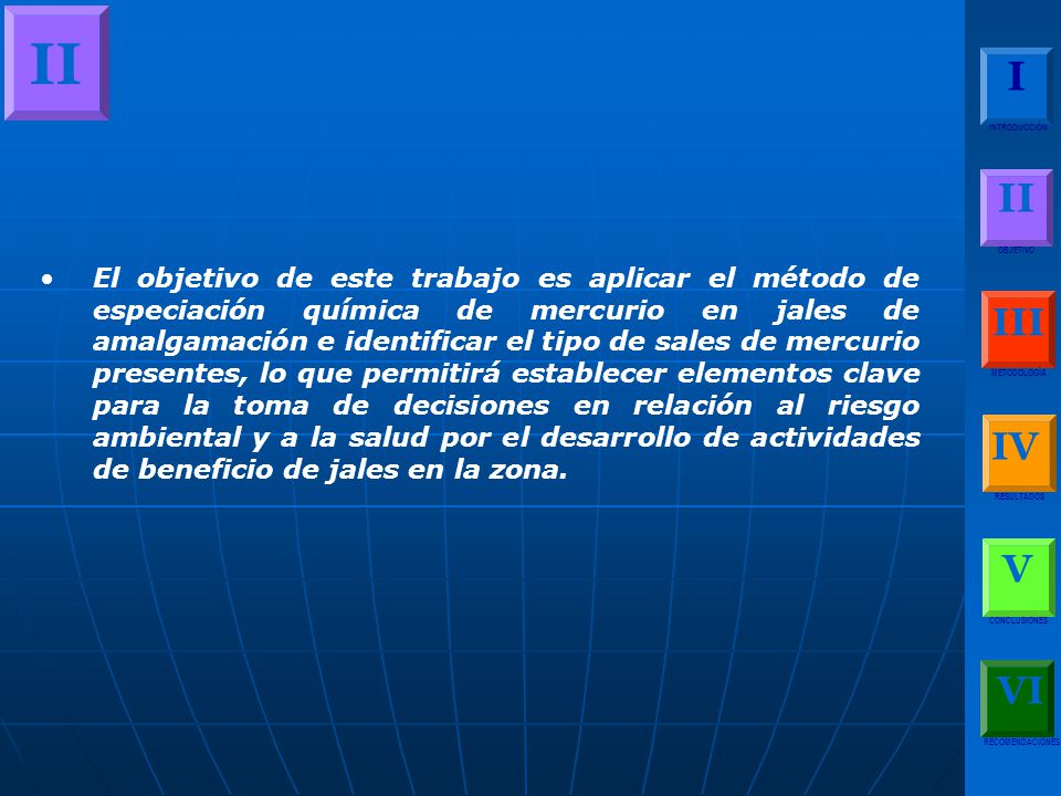 II I. INTRODUCCIÓN. II. OBJETIVO. III. METODOLOGÍA. IV. RESULTADOS. V. CONCLUSIONES. RECOMENDACIONES.