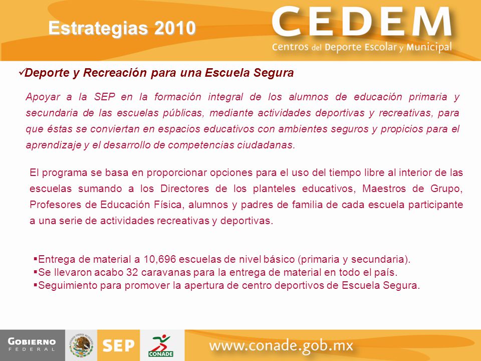 Estrategias 2010 Deporte y Recreación para una Escuela Segura