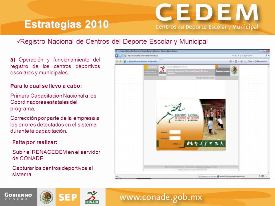 Estrategias 2010 Registro Nacional de Centros del Deporte Escolar y Municipal.