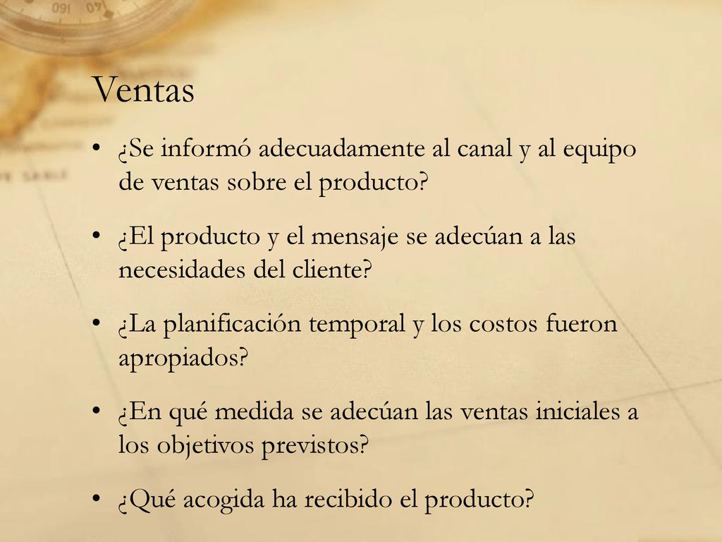 Ventas ¿Se informó adecuadamente al canal y al equipo de ventas sobre el producto