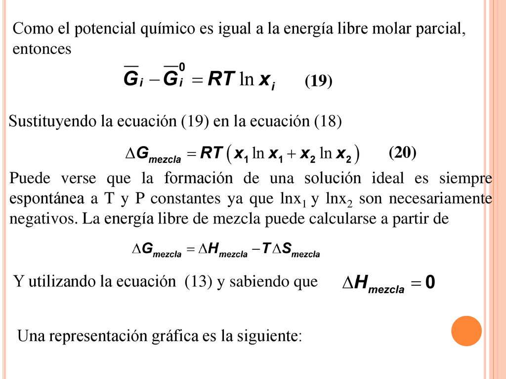 Como el potencial químico es igual a la energía libre molar parcial, entonces