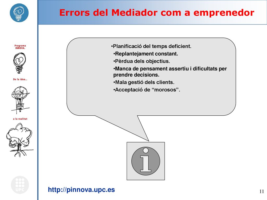 Errors del Mediador com a emprenedor Planificació del temps deficient.