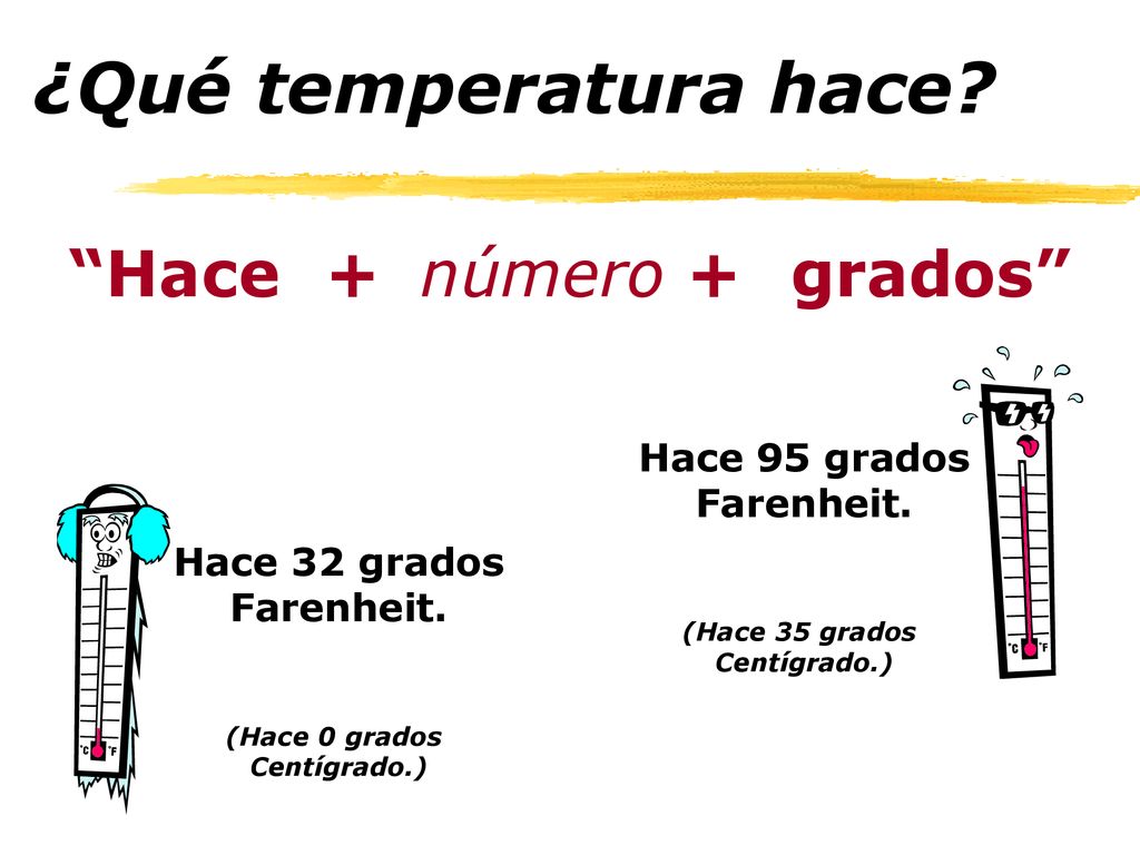 ¿Qué temperatura hace Hace + número grados Hace 95 grados