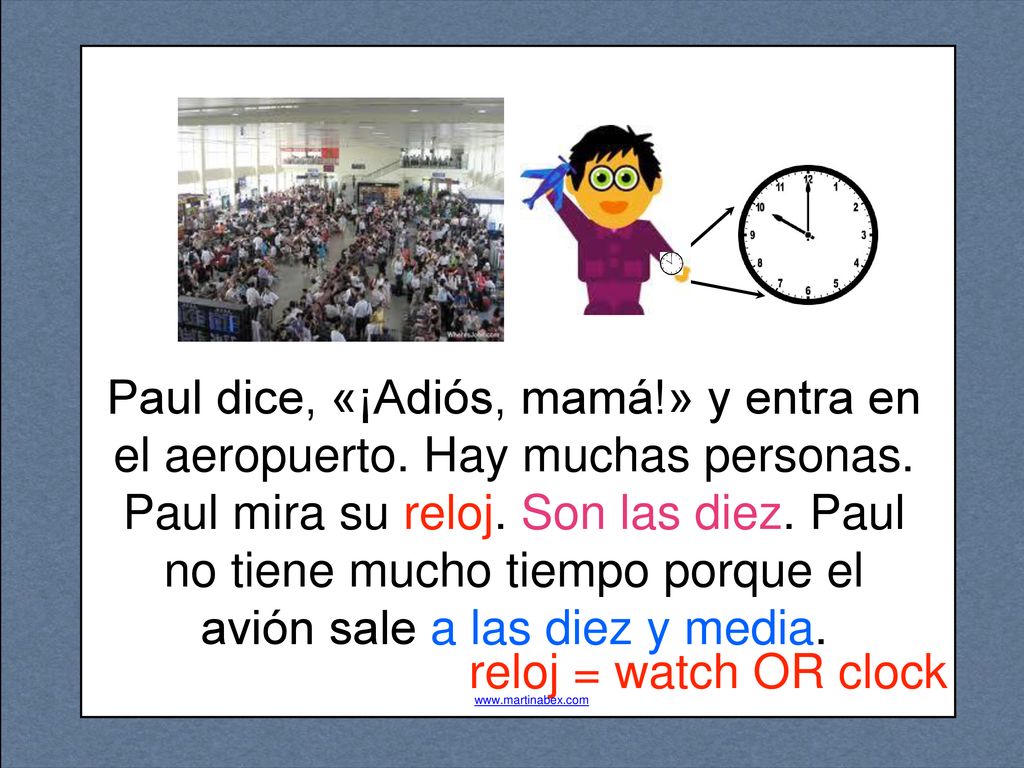 Paul dice, «¡Adiós, mamá. » y entra en el aeropuerto
