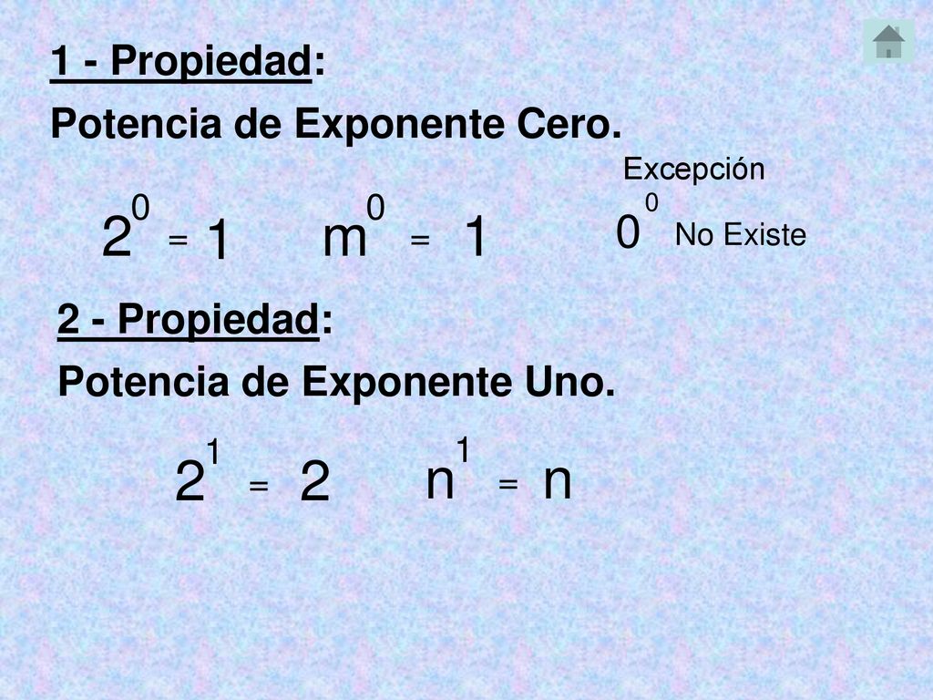 2 1 m n n 1 - Propiedad: Potencia de Exponente Cero.