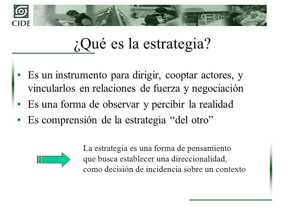 ¿Qué es la estrategia Es un instrumento para dirigir, cooptar actores, y vincularlos en relaciones de fuerza y negociación.