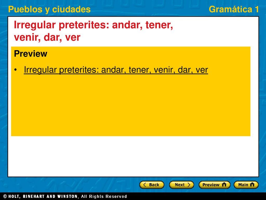 Irregular preterites andar tener venir dar ver ppt descargar