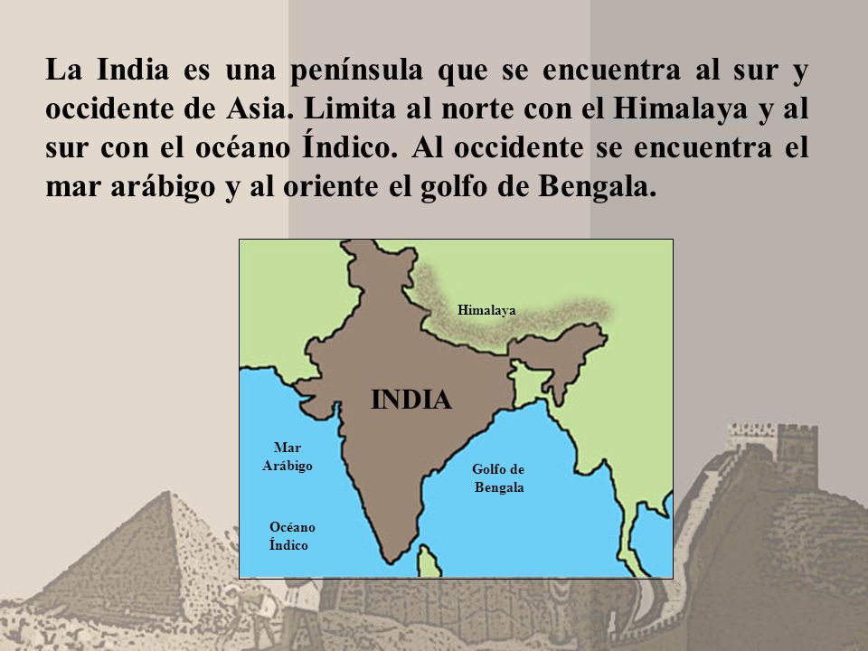 La India es una península que se encuentra al sur y occidente de Asia