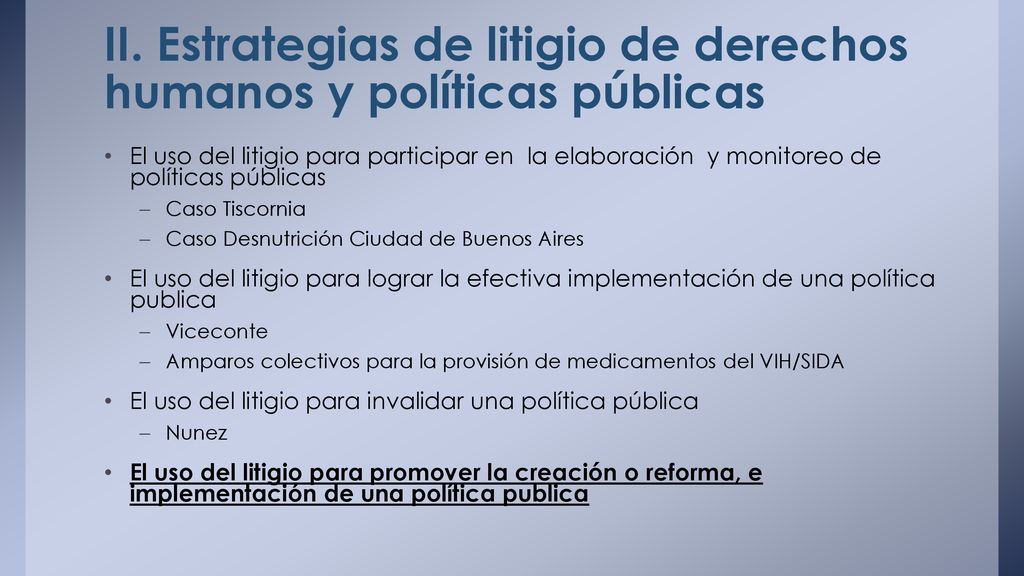 II. Estrategias de litigio de derechos humanos y políticas públicas