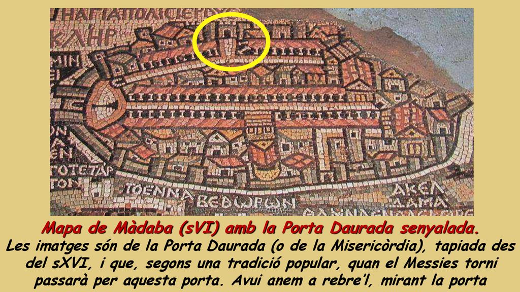 Mapa de Màdaba (sVI) amb la Porta Daurada senyalada.