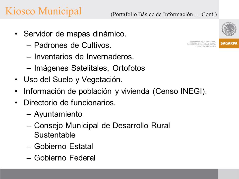 Kiosco Municipal Servidor de mapas dinámico. Padrones de Cultivos.