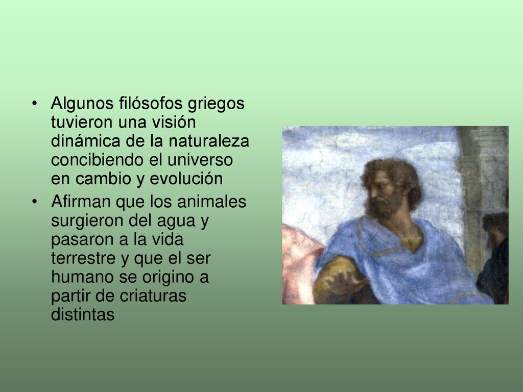 Algunos filósofos griegos tuvieron una visión dinámica de la naturaleza concibiendo el universo en cambio y evolución