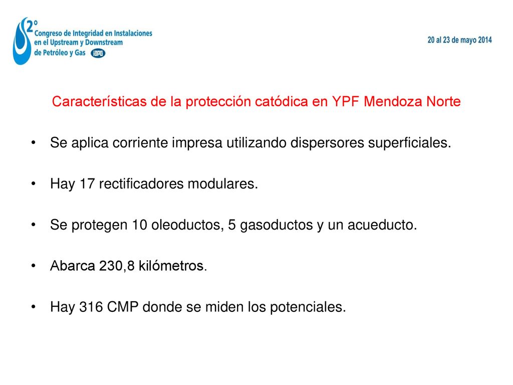 Características de la protección catódica en YPF Mendoza Norte