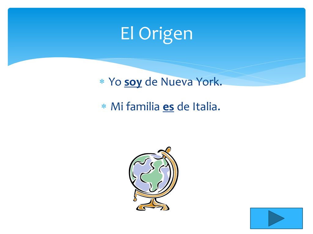El Origen Yo soy de Nueva York. Mi familia es de Italia.