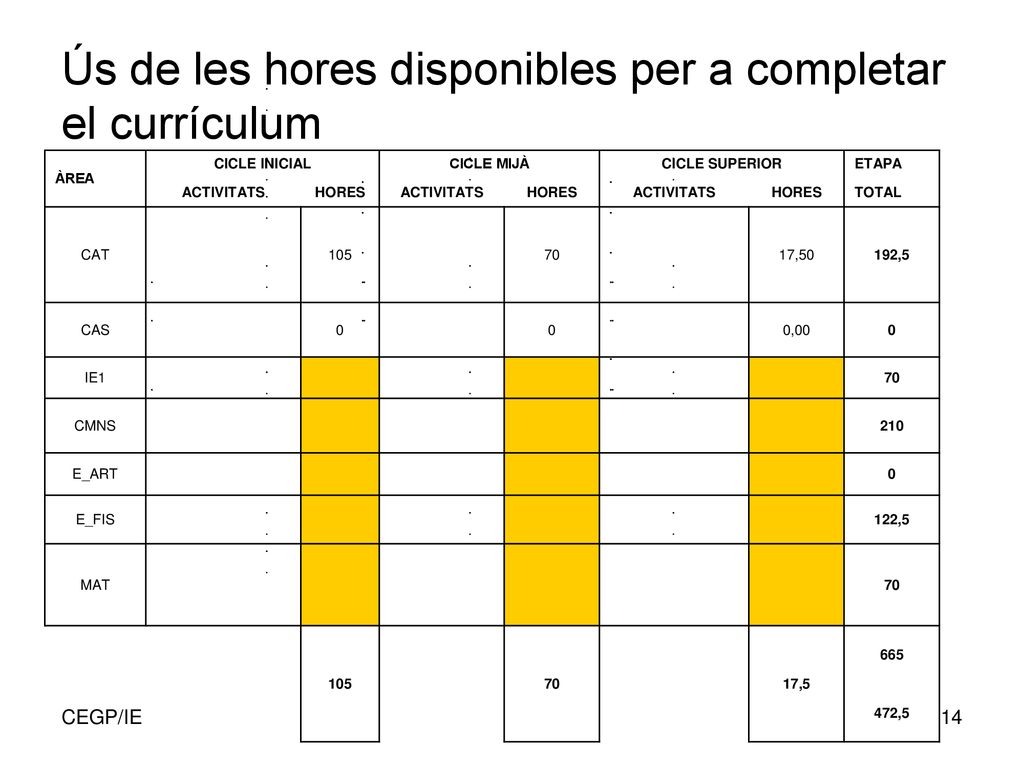 Ús de les hores disponibles per a completar el currículum