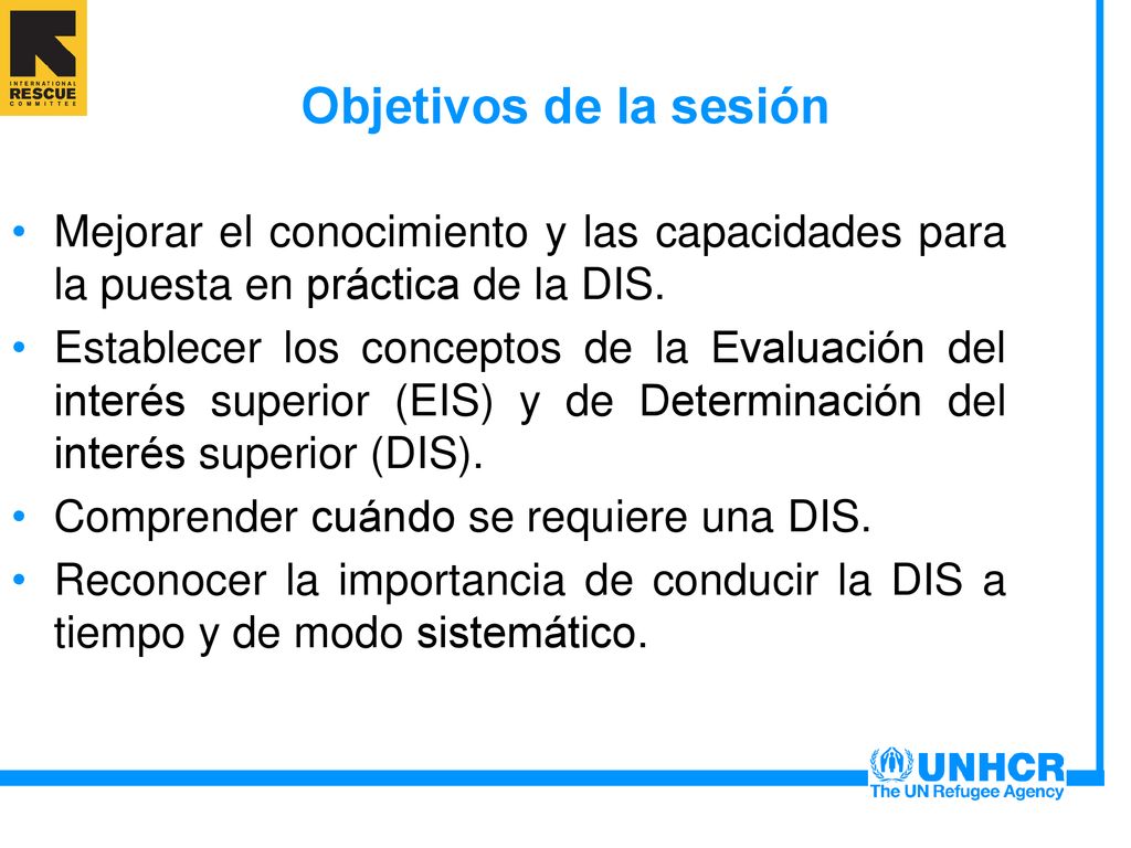 Objetivos de la sesión Mejorar el conocimiento y las capacidades para la puesta en práctica de la DIS.