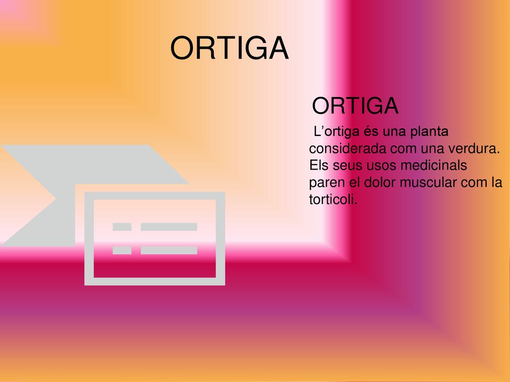 ORTIGA ORTIGA. L’ortiga és una planta considerada com una verdura.