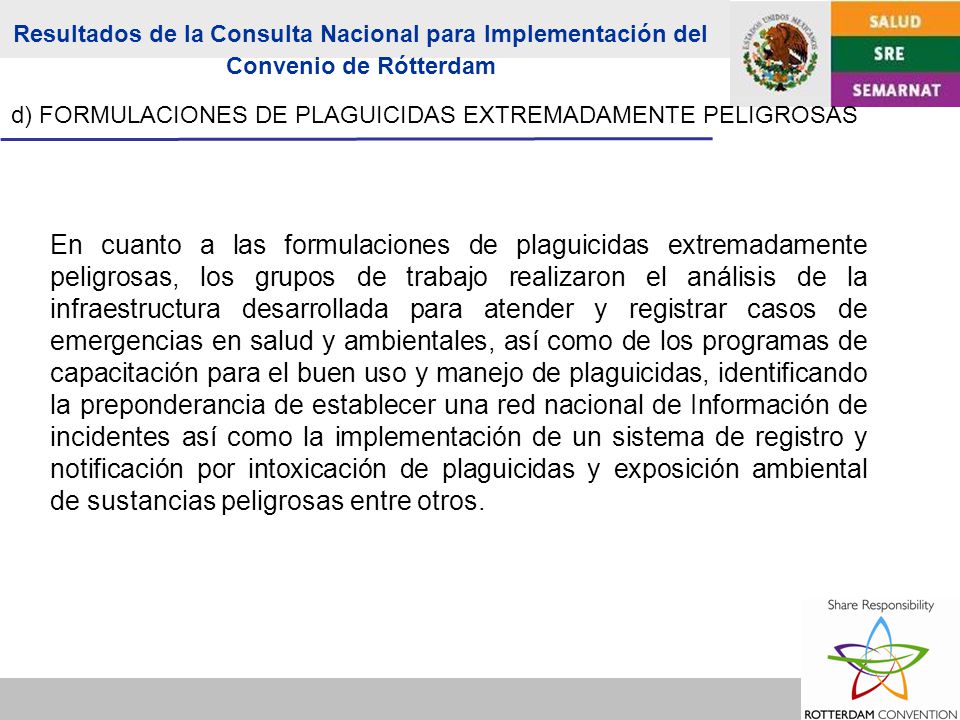 Resultados de la Consulta Nacional para Implementación del Convenio de Rótterdam
