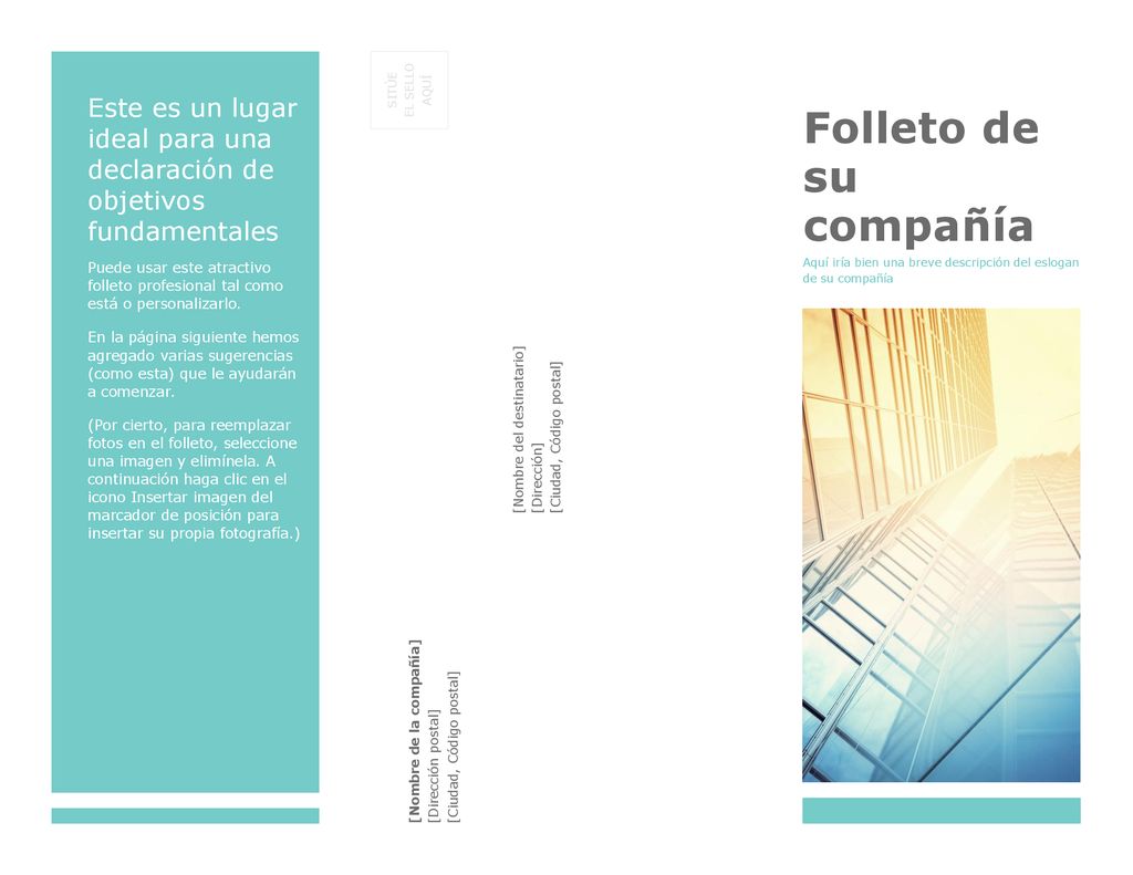 Folleto de su compañía Este es un lugar ideal para una declaración de objetivos fundamentales.