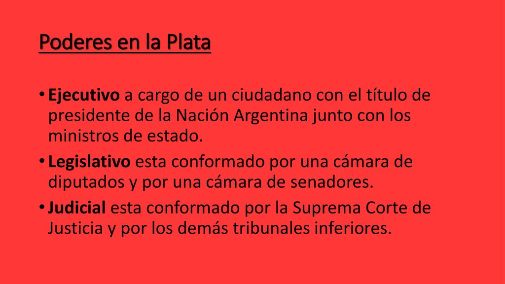 Poderes en la Plata Ejecutivo a cargo de un ciudadano con el título de presidente de la Nación Argentina junto con los ministros de estado.
