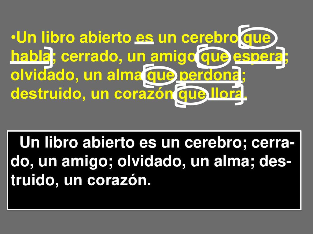 Un libro abierto es un cerebro que habla; cerrado, un amigo que espera; olvidado, un alma que perdona; destruido, un corazón que llora.