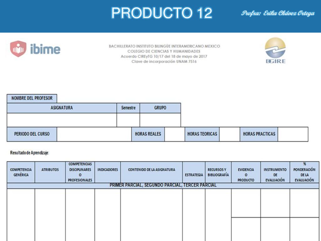 PRODUCTO 12 Profra: Erika Chávez Ortega