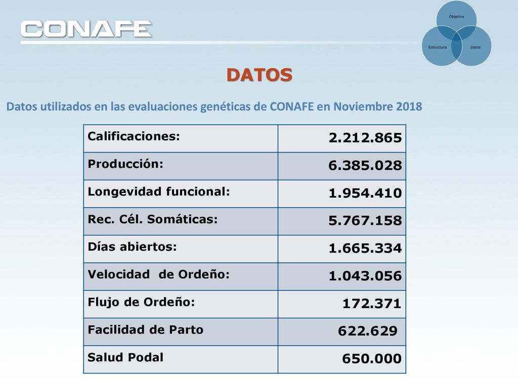 DATOS Datos utilizados en las evaluaciones genéticas de CONAFE en Noviembre Calificaciones: