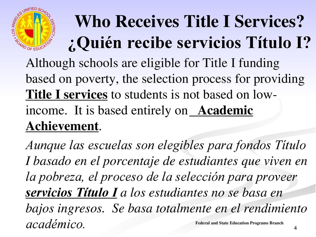 Who Receives Title I Services ¿Quién recibe servicios Título I