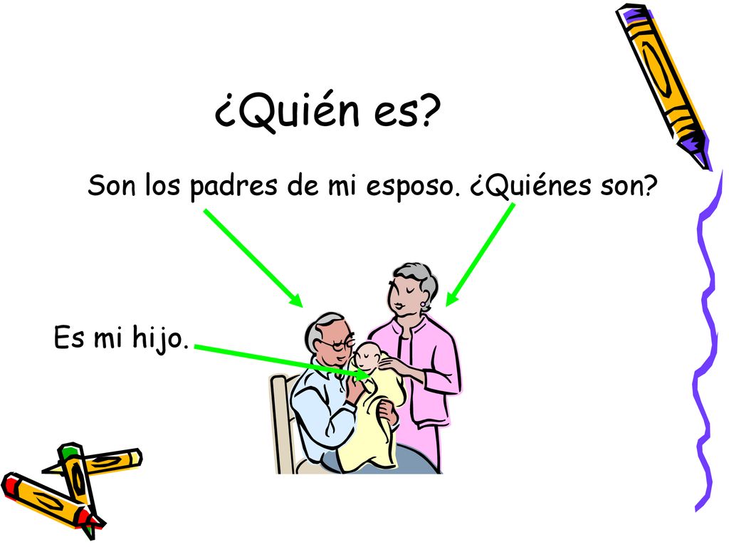 ¿Quién es Son los padres de mi esposo. ¿Quiénes son Es mi hijo.