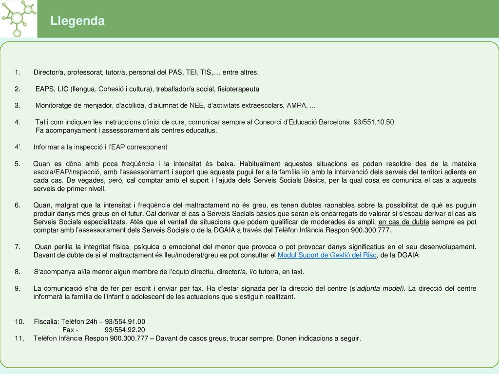 Llegenda Director/a, professorat, tutor/a, personal del PAS, TEI, TIS,.... entre altres.