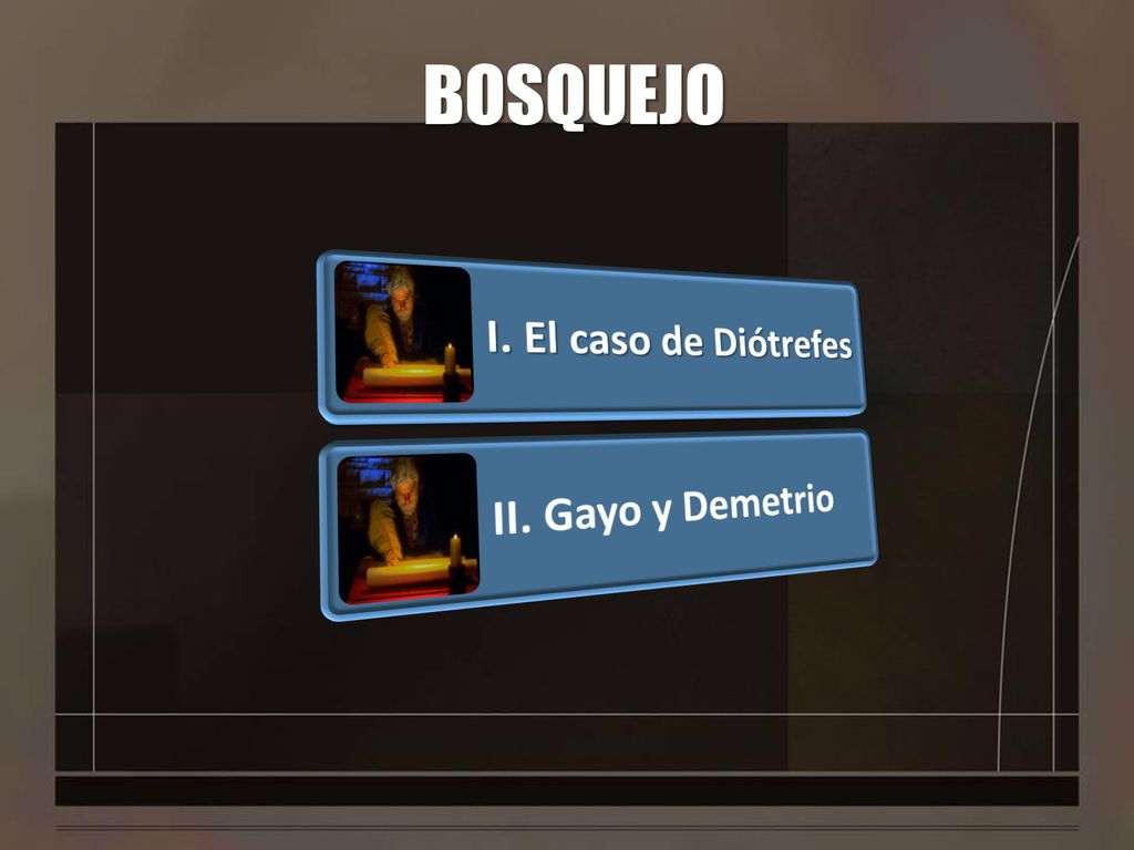 BOSQUEJO I. El caso de Diótrefes II. Gayo y Demetrio