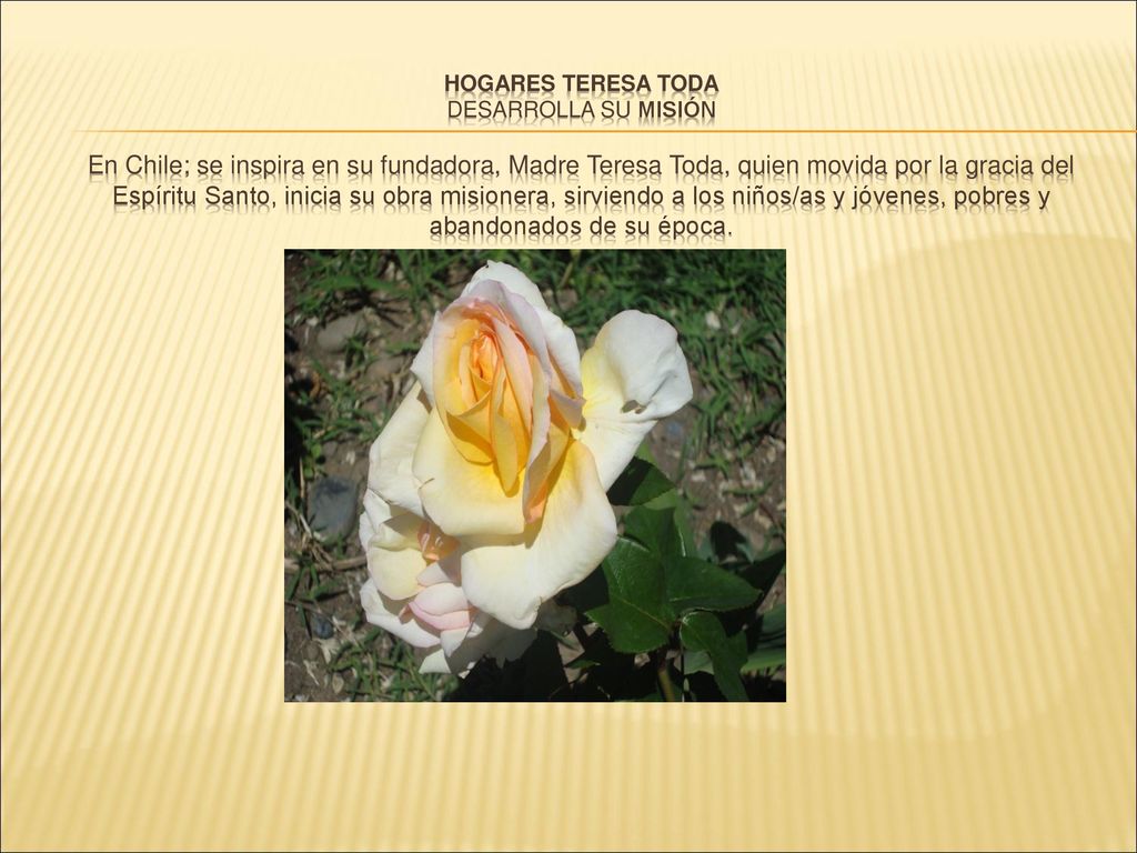 HOGARES TERESA TODA Desarrolla su Misión En Chile; se inspira en su fundadora, Madre Teresa Toda, quien movida por la gracia del Espíritu Santo, inicia su obra misionera, sirviendo a los niños/as y jóvenes, pobres y abandonados de su época.