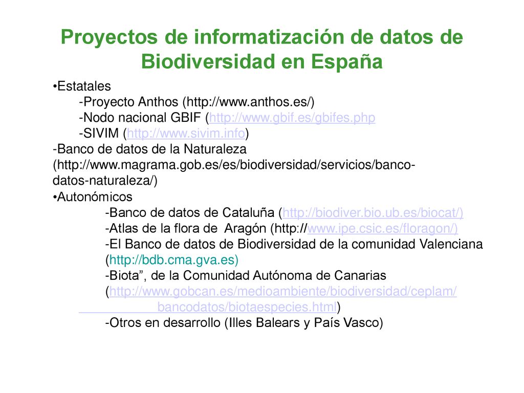 Proyectos de informatización de datos de Biodiversidad en España