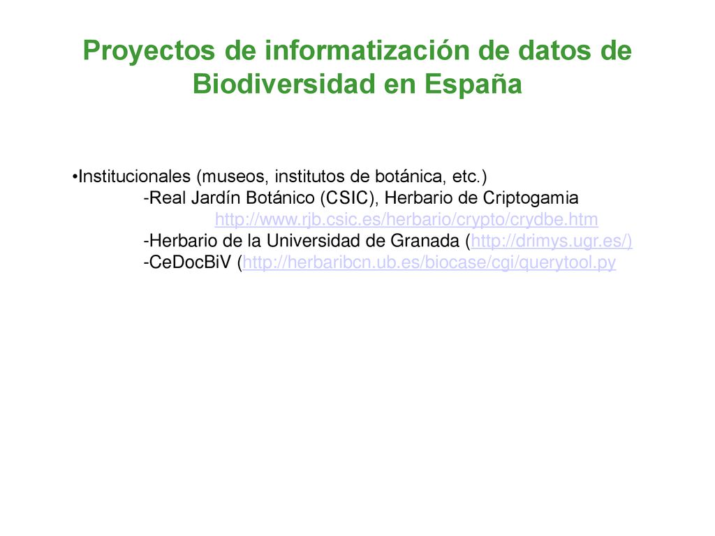 Proyectos de informatización de datos de Biodiversidad en España