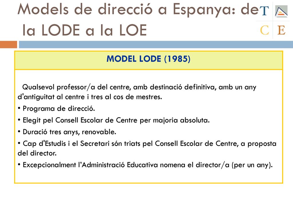 Models de direcció a Espanya: de la LODE a la LOE
