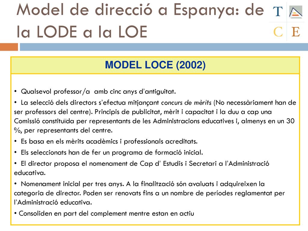 Model de direcció a Espanya: de la LODE a la LOE