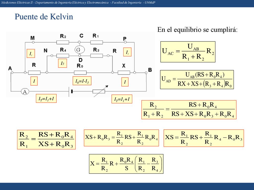 Puente de Kelvin En el equilibrio se cumplirá: I1 I1 I3 I I0=I-I3 I